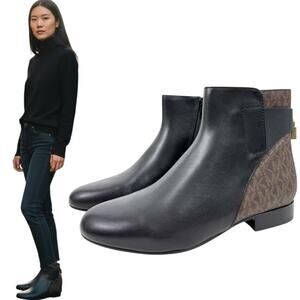 NEW Michael Kors Mira flat bootie leather logo brown padlock size 6M